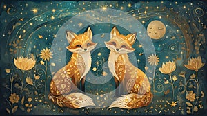 Enchanted Folk-Art Fox in a Spring Meadow