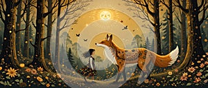 Enchanted Folk-Art Fox in a Spring Meadow