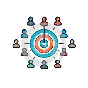 Flat Vector Audience Targeting Icon with Bullseye and User Icons