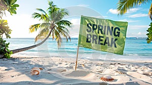 Tropical Spring Break Beach Scene with Palm Trees and Ocean View .