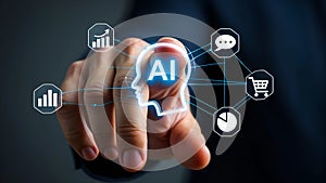 AI Network Interface Touch â Human Finger Activating Artificial Intelligence Connections