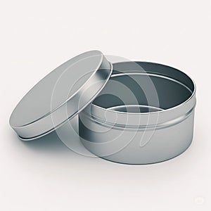 Empty Opened Round Silver Tin Can with Lid - Customizable Packaging Mockup - Metal Container Template