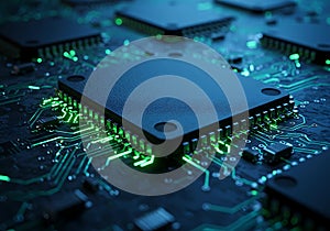 Microchip Processor Circuit Board - Glowing Tech Background