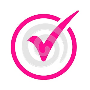 Pink Check Mark in Circle, Approval Symbol PNG