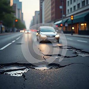 Cracked Asphalt Pavement Detail In Town