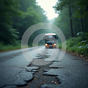 Cracked Asphalt Road Pattern with Fine Details In The Forest