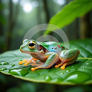 Close Up Glass Frog with Detailed Skin on Leaf