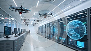 Modern data center interior features sleek server racks housing advanced computing equipment.