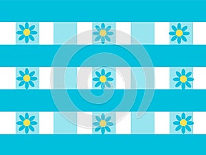 Cute blue daisy flower pattern layered over horizontal gingham check