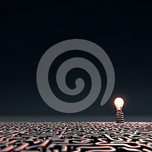 Idea Light Bulb on Dark Labyrinth