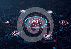 Futuristic artificial intelligence network interface with glowing digital connections