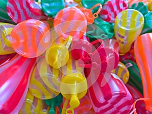 Malaysia November 2 2025 Colorful Plastic Bottles Resembling Long Stripe Balloons