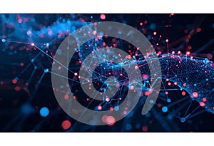 Flowing digital wave of interconnected particles in abstract cyberspace