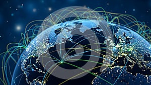 Global Digital Network: Interconnected Data Routes Across the World