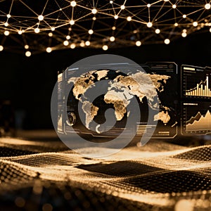 Global Network Data Visualization with Futuristic World Map Interface