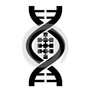 Blockchain DNA double helix icon, genetic code of data and digital inheritance structure silhouette