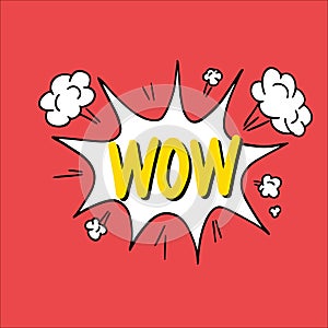 Lettering Wow with boom effect explosion, comic or pop art style, raster