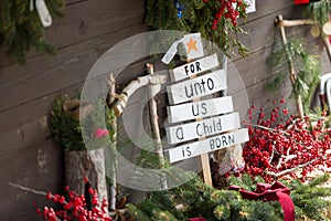 For unto us a child is born Christmas Sign photo