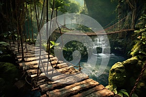 Untouched Jungle bridge forest. Generate Ai
