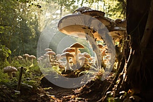 Untouched Porcini mushroom growing forest. Generate Ai