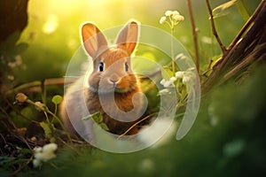 Untouched Rabbit forest nature. Generate Ai photo