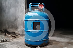 Unused blue LPG cylinder in a state of dormancy