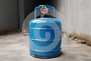 Unused blue LPG cylinder in a state of dormancy