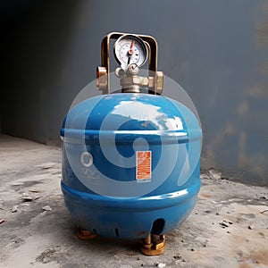 Unused blue LPG cylinder in a state of dormancy