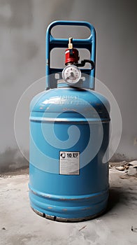 Unused blue LPG cylinder in a state of dormancy