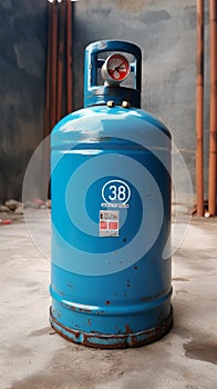 Unused blue LPG cylinder in a state of dormancy