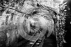 Unused mining tunnel with tracks