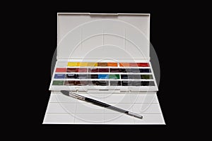 Unused palette of watercolor paints