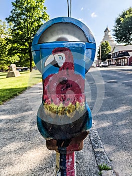 Unused parking meter decorated in Berkeley Springs, WV - 1