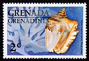 Unused postage stamp Grenada Grenadines 1976, Hawk wing Conch, Strombus raninus