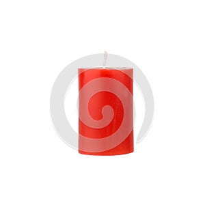 Unused red wax candle isolated