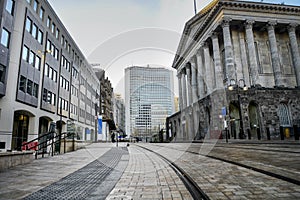 Unused tram tracks in Birmingham city center,England,United Kingdom