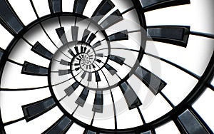 Unusual abstract piano keyboard spiral background fractal like endless staircase. Black and white piano keys screwed into round s photo