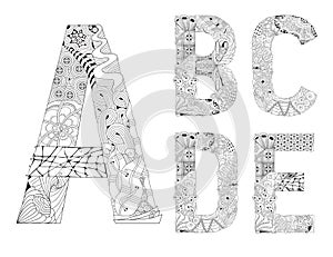 Unusual alphabet doodle style letters on a white background