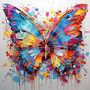 Unusual beauty: A color butterfly with paint splatters and graff