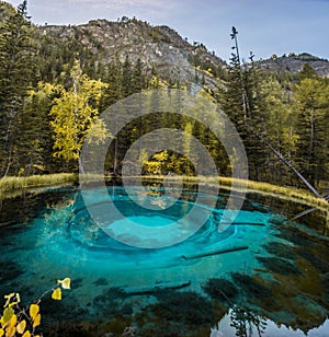 Unusual blue lake in Altay region