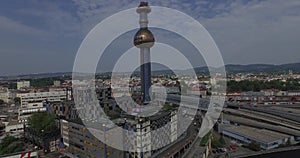 Unusual building of Waste Incineration Plant, Vienna.