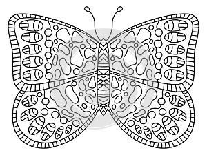 Unusual butterfly hand-drawn colouring page vector illustration