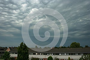 Unusual cloud type named Altocumulus undulatus asperitas, also known as bubble clouds, near Utrecht in The Netherlands.