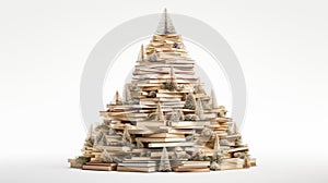 An unusual, creative Christmas tree made of books isolated on white background