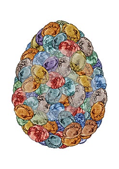 Unusual decorative easter egg made of many colourful Art Nouveau easter eggs.