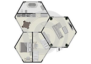 Unusual floorplan. Wonderful floorplans. Unique house plans. Unusual shape apartment floor plan. photo