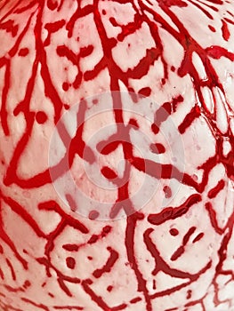 Unusual Hand Blown Red Glass with White Foam Crackle Glass Overlay on a Vase