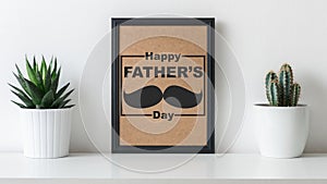 Unusual Happy Father`s day Background. Modern Cactus Father day greeting card.