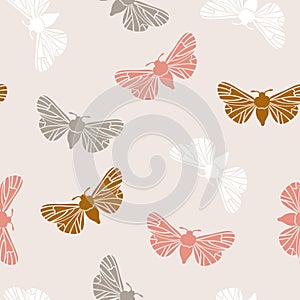 Unusual hipster seamless pattern with clothes moth. Vector background.