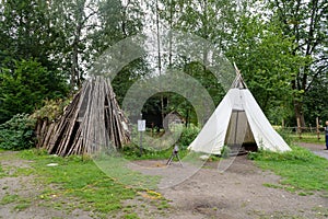 Unusual historical tents in Folkemuseum of Oslo, Norway. August 2019